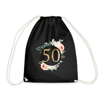 Number 50, green pastel wreath, customizable - Drawstring Bag - black - Front