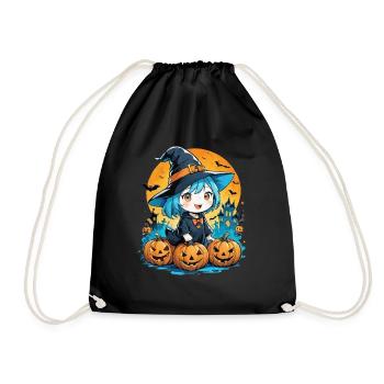 Halloween-Hexen- und Kürbis-Manga - Turnbeutel - Schwarz - Vorne