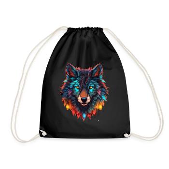 Wolf with Xmas Lights, Love Wolfs - Drawstring Bag - black - Front