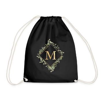M Monogram Eucalyptus Wreath - Drawstring Bag - black - Front