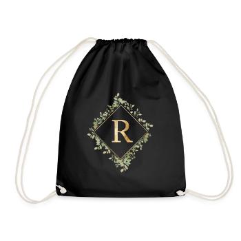 R Monogram Eucalyptus Wreath - Drawstring Bag - black - Front