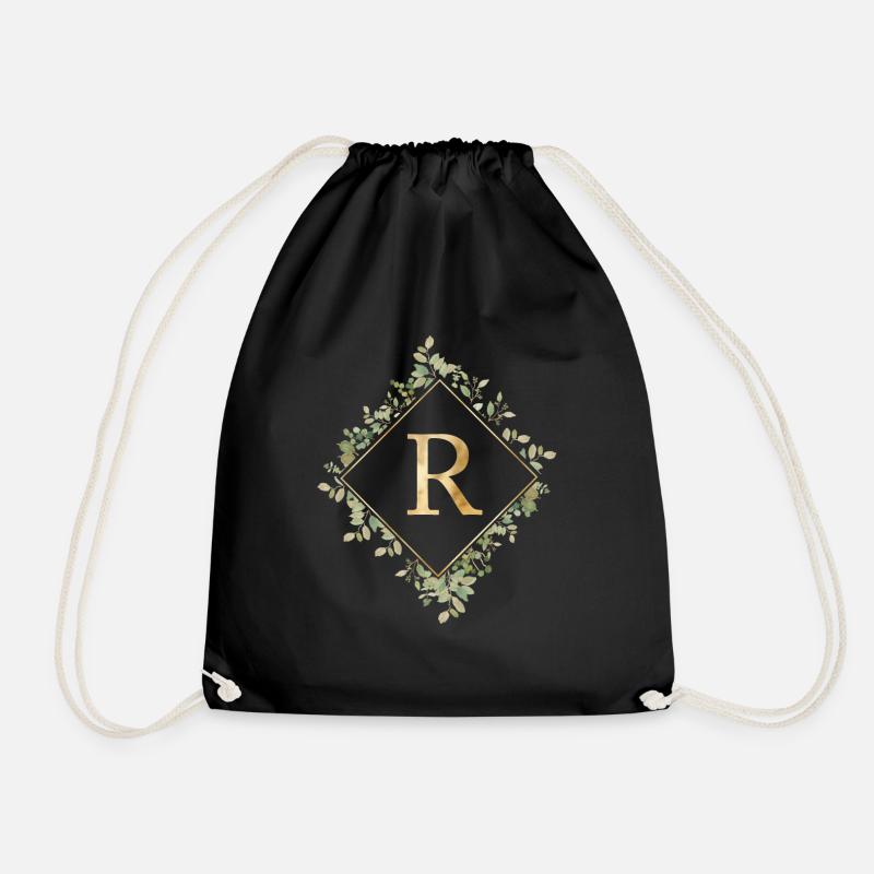R Monogramm Eukalyptus Kranz - Turnbeutel - Schwarz