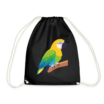 Bunter Papagei Vogel auf Ast - Turnbeutel - Schwarz - Vorne