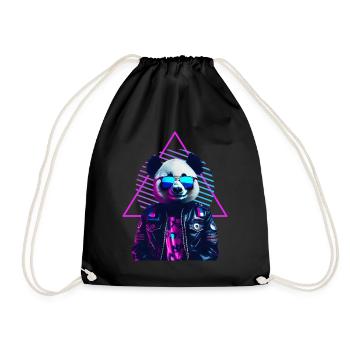 Retro Panda 80s Leather Jacket Neon Colors - Drawstring Bag - black - Front