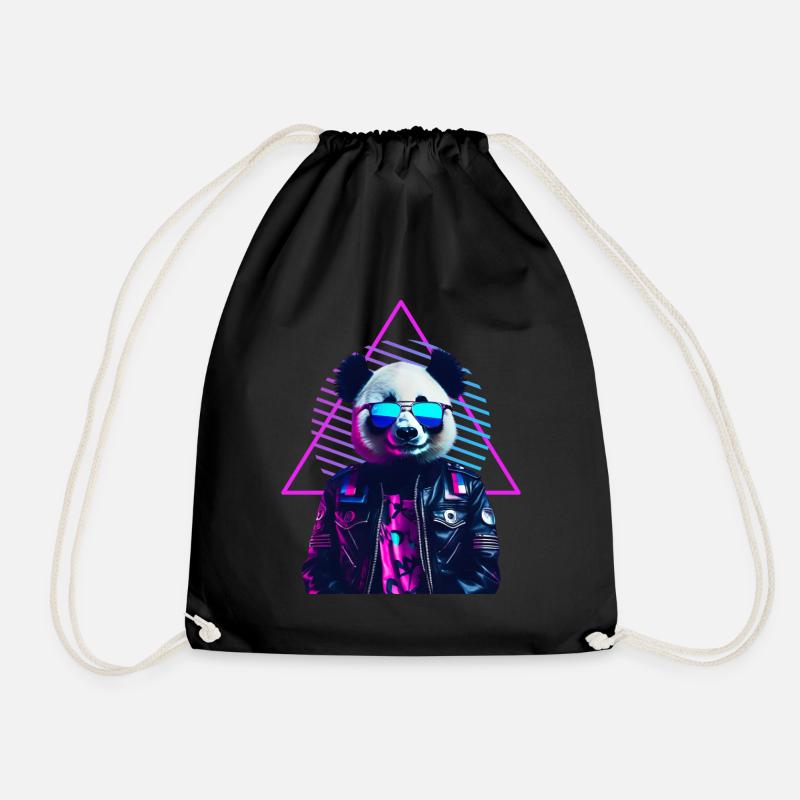 Retro Panda 80s Lederjacke Neonfarben - Turnbeutel - Schwarz