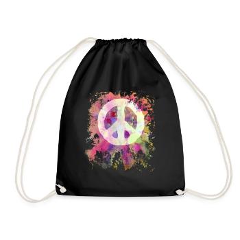 Peace Weltfrieden Flower Power Geschenk - Turnbeutel - Schwarz - Vorne