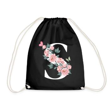 Letter s pink flowers - Drawstring Bag - black - Front