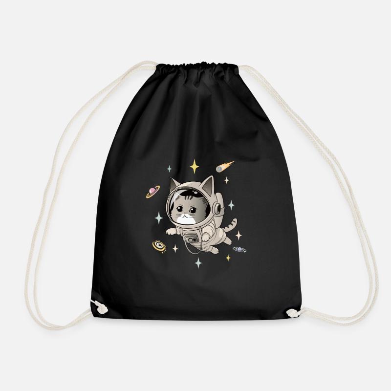 Astronaut Cat in Space - Drawstring Bag - black