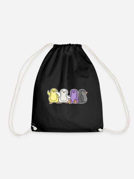 Nichtbinäres Flaggen-Pinguin-Design für Enbys - Turnbeutel - Schwarz