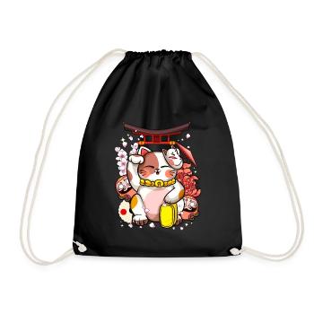 Maneki Neko Japanese Cat Kawaii Anime - Drawstring Bag - black - Front