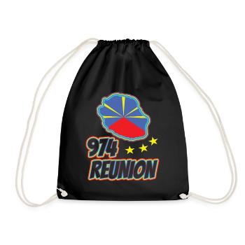 Geschenkidee Flaggenkarte La Réunion 974 - Turnbeutel - Schwarz - Vorne