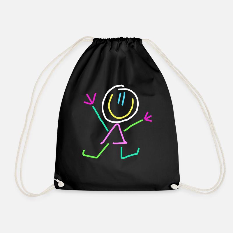 stick figure - Drawstring Bag - black