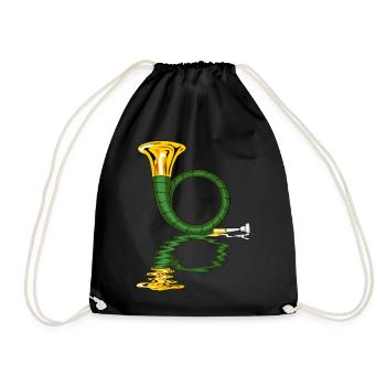 hunting horn hunters blow musicians - Drawstring Bag - black - Front