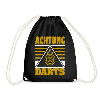 Achtung Darts Motiv mit Dartboard und Dartpfeilen - Turnbeutel - Schwarz - Vorne