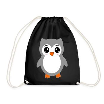 gray owl - Drawstring Bag - black - Front