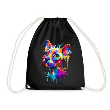 Cat Colorful - Colorful Cat - Sphynx Cat - Drawstring Bag - black - Front