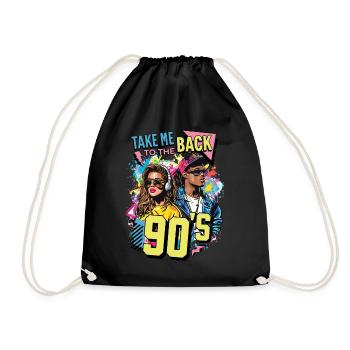 90s 90er Jahre Musik Bunt Party Karneval Kostüm - Turnbeutel - Schwarz - Vorne