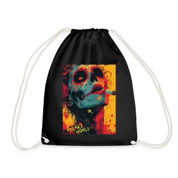 Smoking Skull, Totenkopf mit Zigarette - Turnbeutel - Schwarz - Vorne