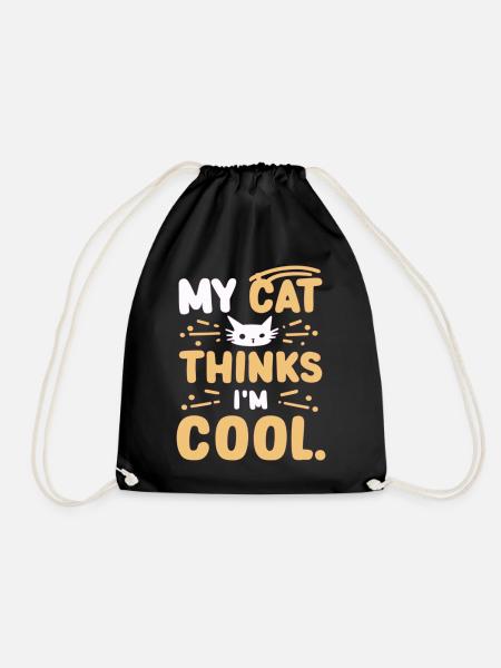My cat thinks i am cool - Drawstring Bag - black