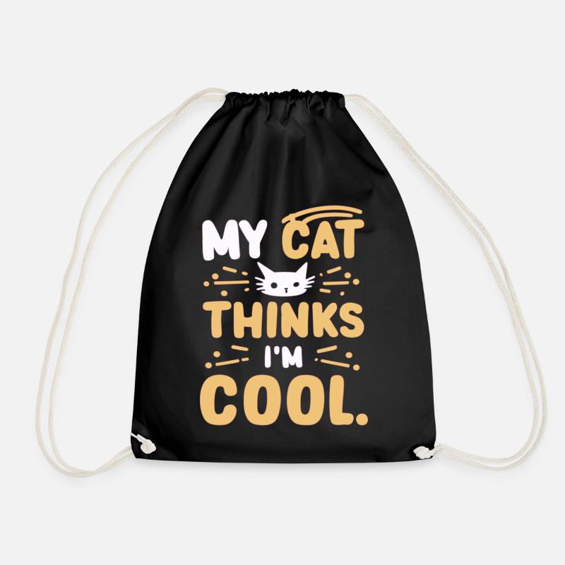 My cat thinks i am cool - Drawstring Bag - black