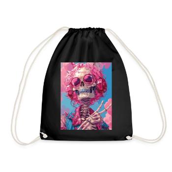 The Pink Skull - Totenkopf mit Köpfhörer - Turnbeutel - Schwarz - Vorne