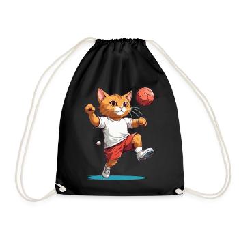 Cute Handball Cat Ball Sports Design Streetwear - Drawstring Bag - black - Front