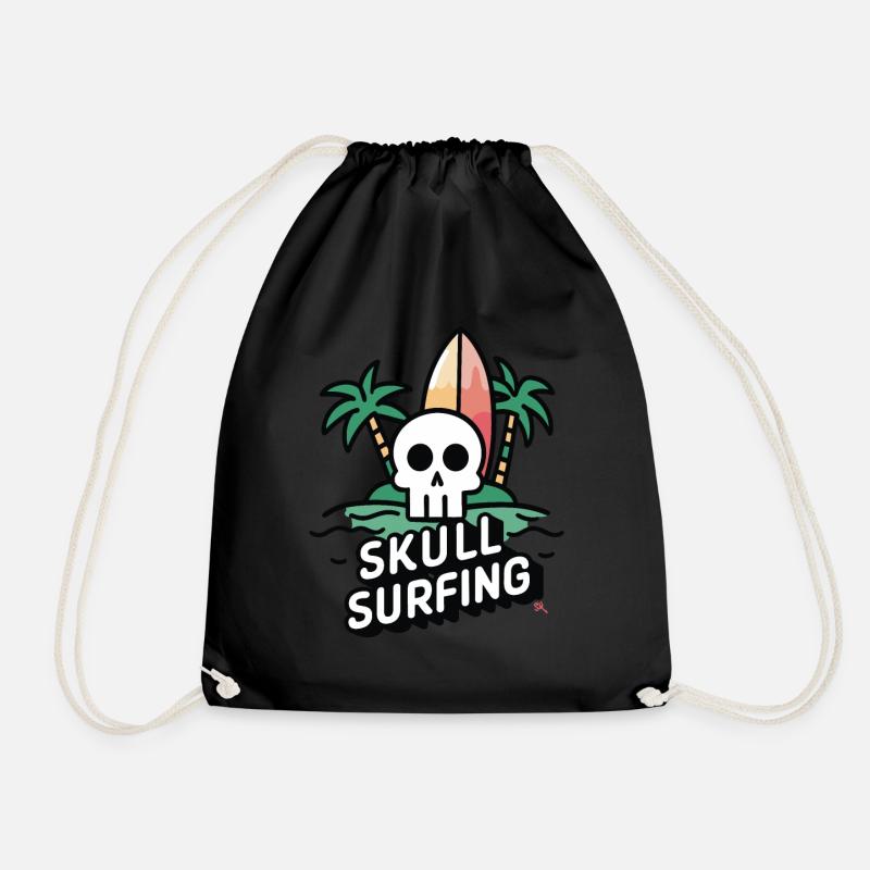 Skull Surfing - Totenkopf mit Surfbrett - Turnbeutel - Schwarz