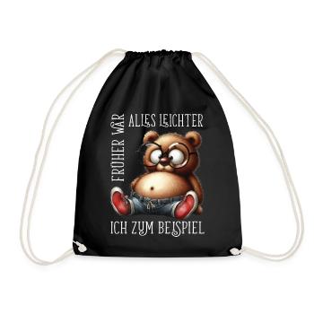 dicke Teddybär mit Jeans Sneaker lustige Sprüche - Turnbeutel - Schwarz - Vorne