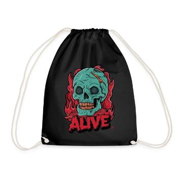 Skull in Hell - Alive, Totenkopf - Turnbeutel - Schwarz - Vorne