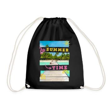 Sommer Strand Meer Palmen Urlaub Summer Time - Turnbeutel - Schwarz - Vorne