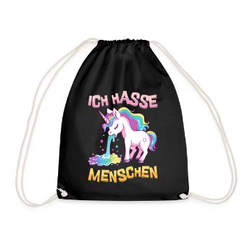 Ich Hasse Menschen Einhorn Kotzt Regenbogen Lustig - Turnbeutel - Schwarz - Vorne