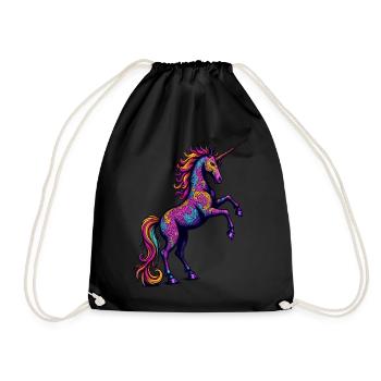 Neon Pattern Unicorn – Colorful Fantasy Magic - Drawstring Bag - black - Front