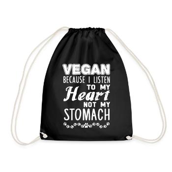 Vegan Because I Listen To My Heart - Drawstring Bag - black - Front