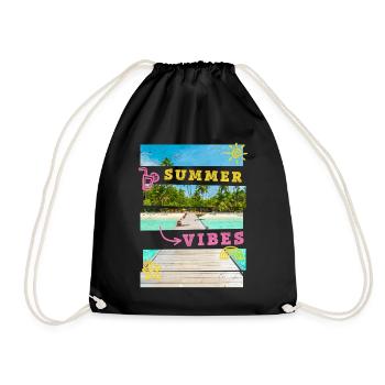 Sommer Strand Meer Palmen Urlaub Summer Time - Turnbeutel - Schwarz - Vorne