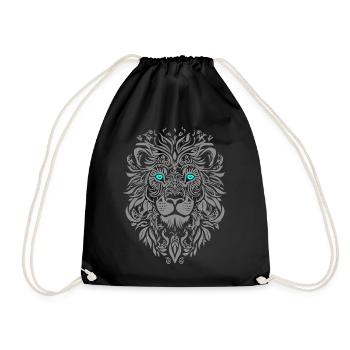 Silver lion with blue eyes and leaf pattern - Drawstring Bag - black - Front