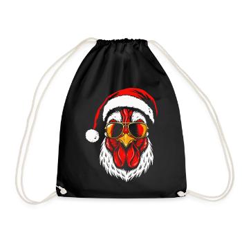 Santa Chicken, Funny Christmas Chicken Xmas - Drawstring Bag - black - Front
