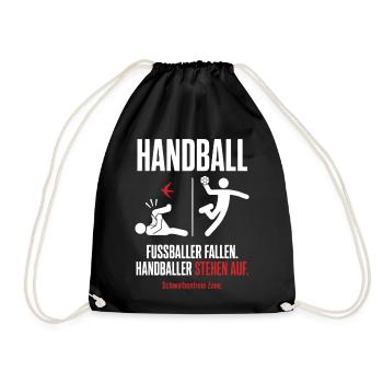 Schwalbenfreie Zone – Handball vs Fußball - Turnbeutel - Schwarz - Vorne