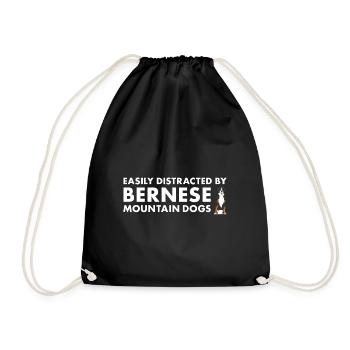 Easily Distracted By Bernese Mountain Dog - Drawstring Bag - black - Front