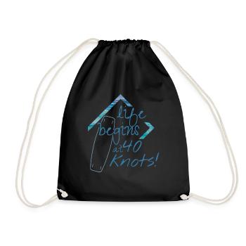 Life begins at 40 knots kitesurf - Drawstring Bag - black - Front