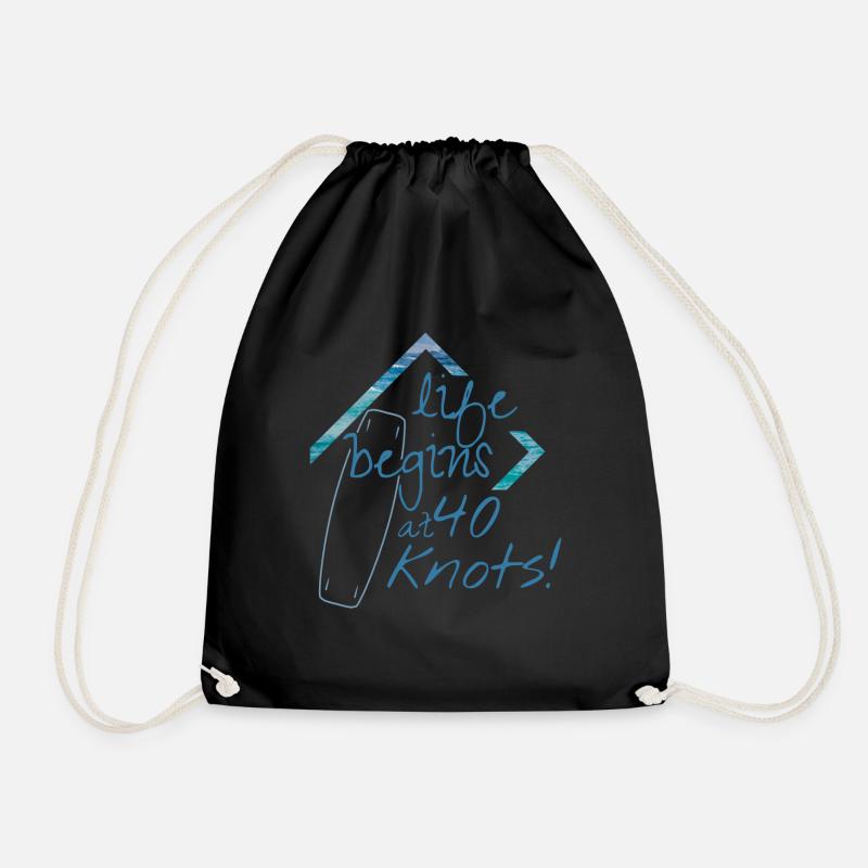 Life begins at 40 knots kitesurf - Drawstring Bag - black