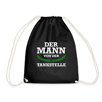 Tankstelle Shop Zapfsäule Tankwart Geschenk - Turnbeutel - Schwarz - Vorne