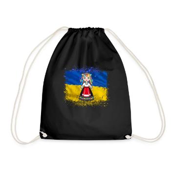 Girl in Ukrainian National Dress Ukraine Flag - Drawstring Bag - black - Front