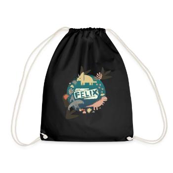FELIX - Beautiful boy name with cute dinosaurs - Drawstring Bag - black - Front