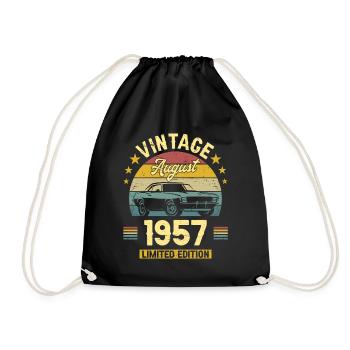 Vintage August 1957 65 years anniversary - Drawstring Bag - black - Front
