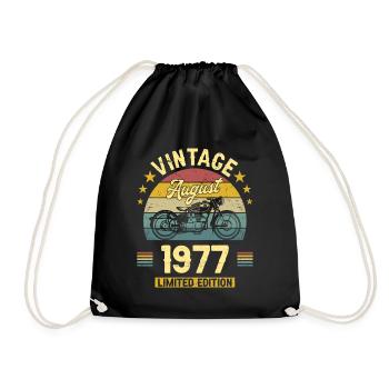 Vintage August 1977 45 years anniversary - Drawstring Bag - black - Front