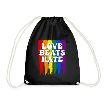 LGBTQIA+ Rainbow Pride Flag Love Beats Hate - Drawstring Bag - black - Front
