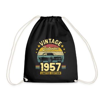 Vintage September 1957 65 years anniversary - Drawstring Bag - black - Front
