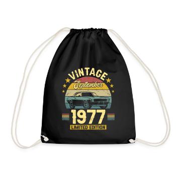 Vintage September 1977 45 years anniversary - Drawstring Bag - black - Front