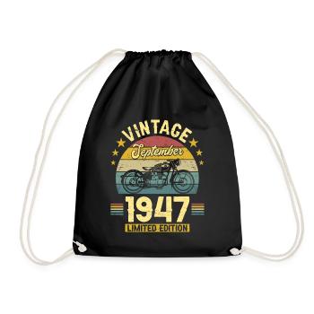 Vintage September 1947 75 years anniversary - Drawstring Bag - black - Front