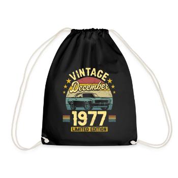 Vintage December 1977 45 years anniversary - Drawstring Bag - black - Front